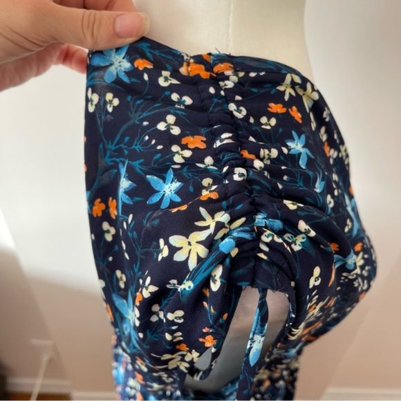 Gap Floral Tiered MIDI Dress Navy Blue v neck with shoulder ties - Picture 4 of 14